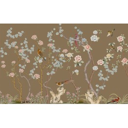 papier peint d'artiste asiatique tapisserie numérique zen les fleurs et les oiseaux