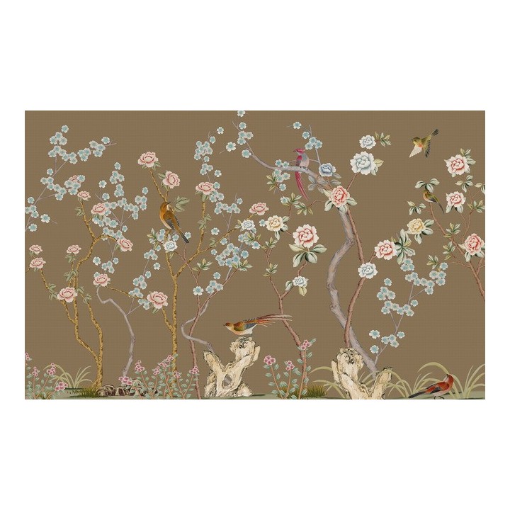 papier peint d'artiste asiatique tapisserie numérique zen les fleurs et les oiseaux