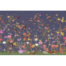 papier peint floral personnalisé tapisserie numérique zen les fleurs et les oiseaux sur fond violet