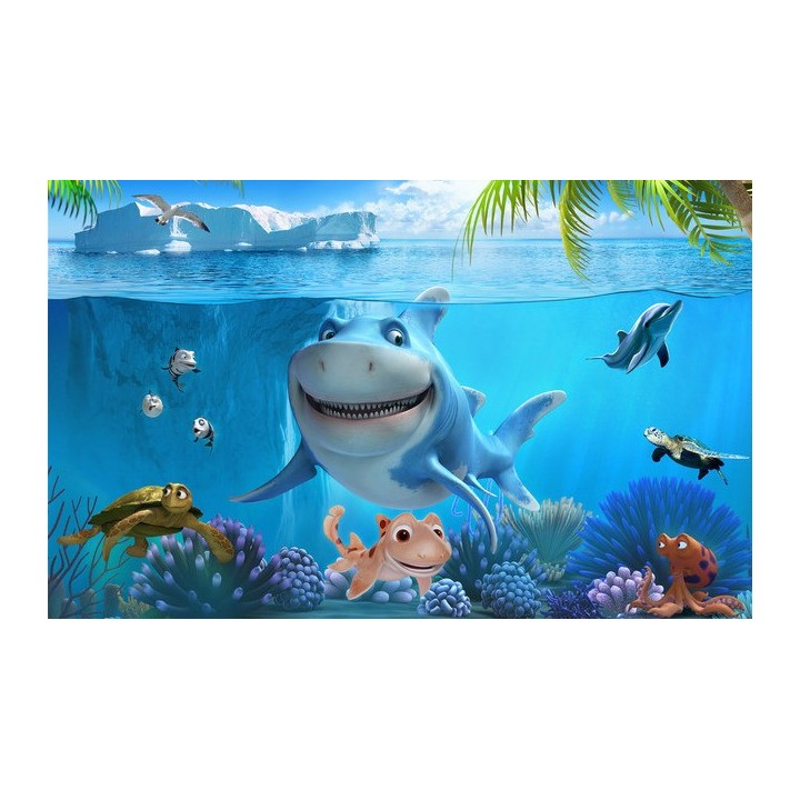 papier peint photo personnalisé paysage fond marin pour enfant le requin et les tortues