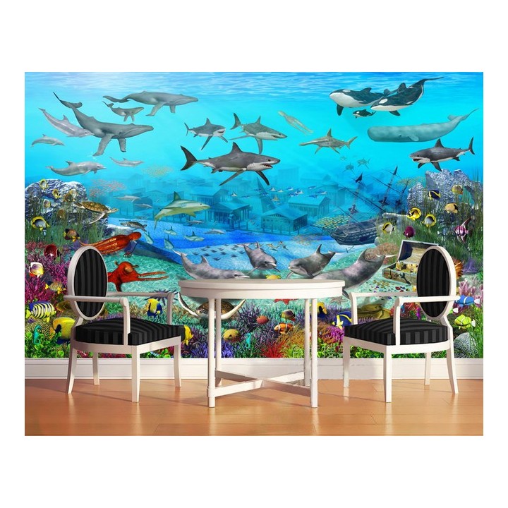 poster géant XXL papier peint photo personnalisé paysage fond marin ville engloutie et le trésor perdu