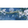 Papier peint asiatique esprit zen grand format panoramique - Les fleurs de cerisier et les oiseaux dans la nuit
