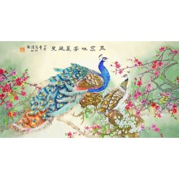 papier peint chinois panoramique tapisserie d'artiste asiatique les paons avec les fleurs