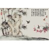 Peinture asiatique esprit zen - Les bambous, les oiseaux et le poème