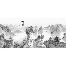 papier peint chinois noir et blanc tapisserie numérique paysage de la montagne avec chute d'eau