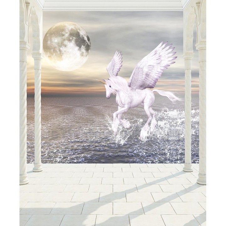 papier peint 3D fantaisie romaintique licorne au crépuscule