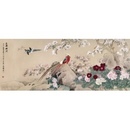 Paper Peint Chinois Sur Mesure Pivoine Cerisier Magnolia Faisan