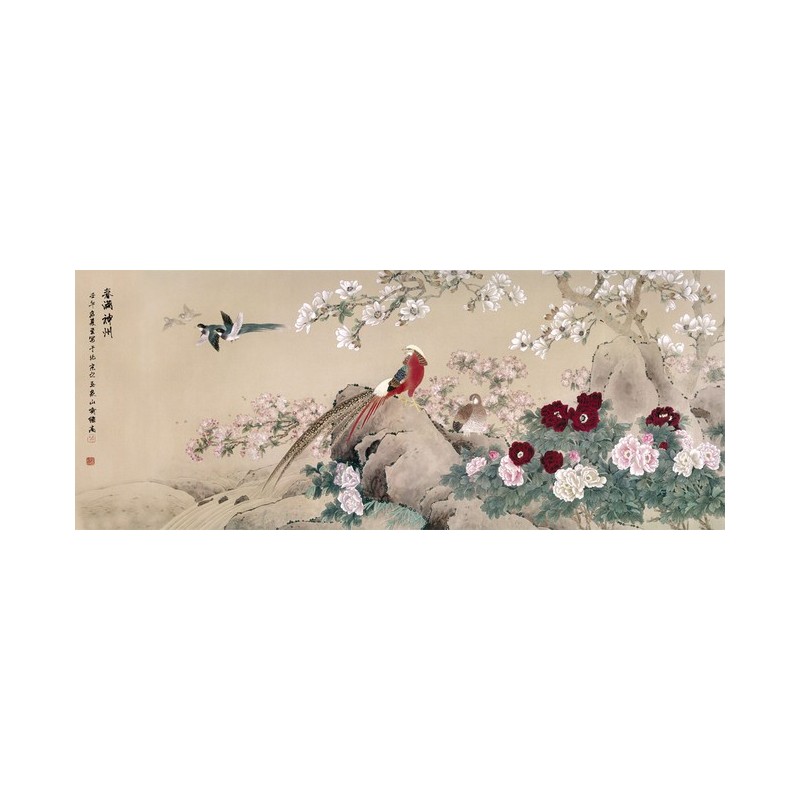 Peinture asiatique - Les pivoines, les cerisiers, les magnolias et les oiseaux