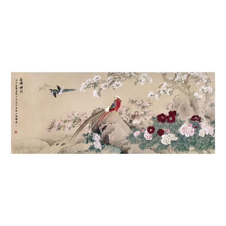 Paper Peint Chinois Sur Mesure Pivoine Cerisier Magnolia Faisan