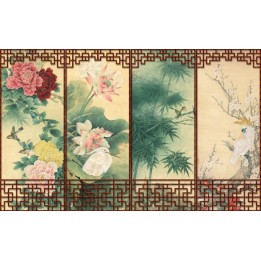 décoration d'intérieur style asiatique papier peint paravent chinois aux fleurs et aux oiseaux fond geige