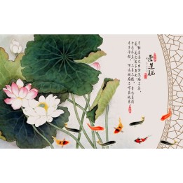 papier peint photo personnalisé tapisserie d'artiste les lotus les poissons et le poème