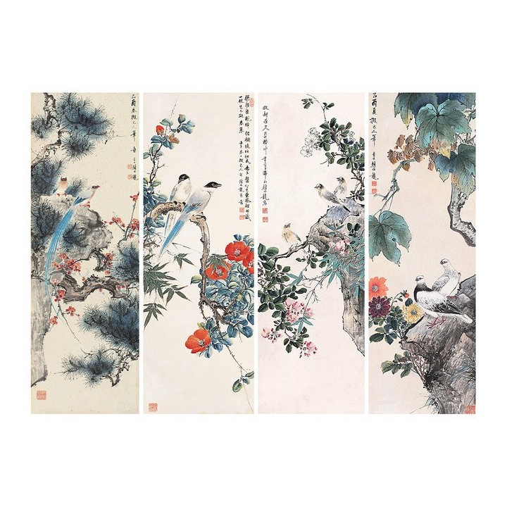 peinture asiatique papier peint d'artiste tapisserie murale décorative fleur et oiseau