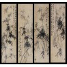 Peinture asiatique ancienne - Composition de 4 tableaux de bambou et calligraphie en noir et blanc