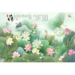peinture asiatique papier peint photo chinois panoramique tapisserie numérique les lotus les oiseaux et le poème
