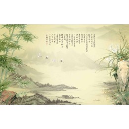peinture asiatique ancienne papier peint d'artiste panoramique tapisserie paysage avec les bambous et les orchidées sauvages