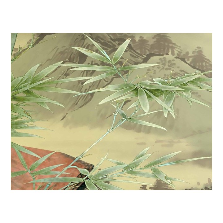 peinture asiatique ancienne papier peint d'artiste panoramique tapisserie paysage avec les bambous et les orchidées sauvages