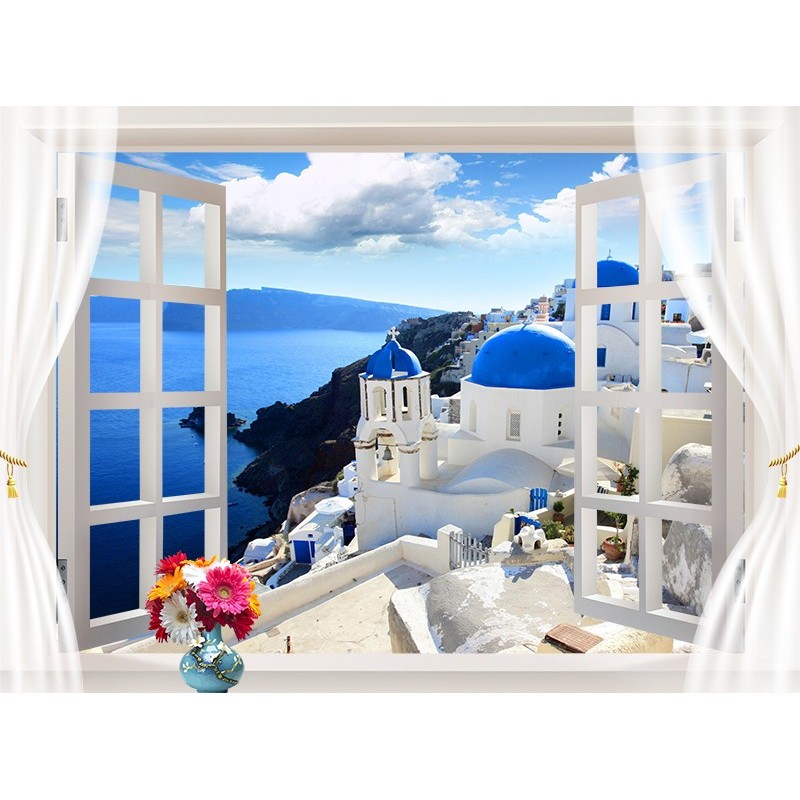 Trompe l'oeil 3D - Paysage depuis la fenêtre - La Grèce