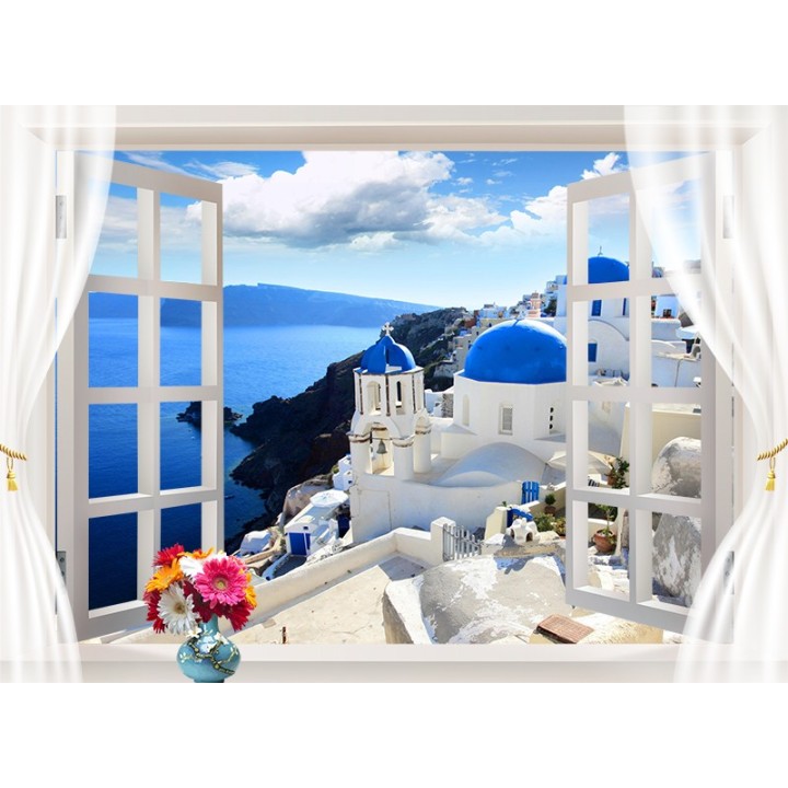 anamorphose trompe l'œil 3D papier peint personnalisé paysage Grèce
