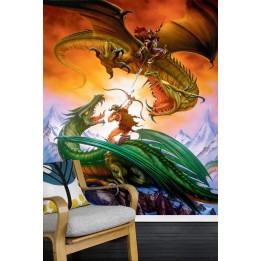 décoration murale chambre garçon papier peint paysage fantaisie la bataille des dragons