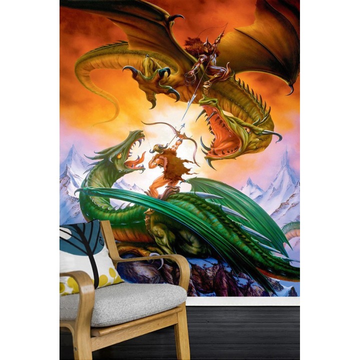 décoration murale chambre garçon papier peint paysage fantaisie la bataille des dragons