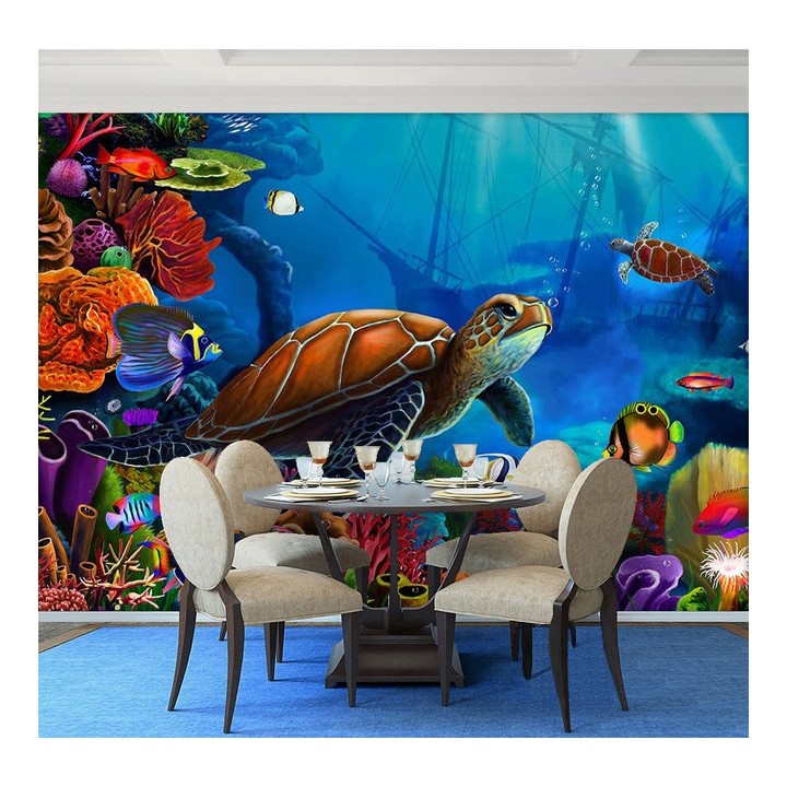 papier peint photo fond marin chambre d'enfant la tortue géante