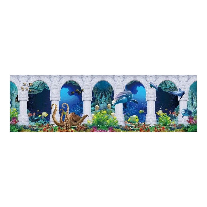 décor grand format panoramique papier peint photo trompe l'œil tapisserie 3D fond marin les dauphins et les pieuvres