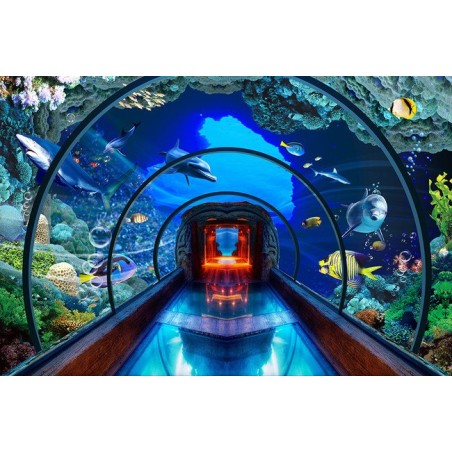 Extension d'espace - Paysage fond marin trompe l'œil 3D - Aquarium géant