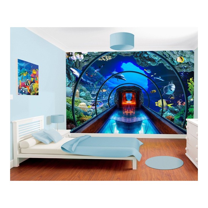 extension d'espace papier peint photo trompe l'œil 3D personnalisé poster fond marin aquarium géant