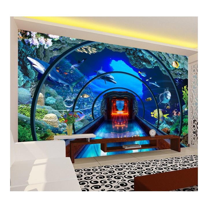 extension d'espace papier peint photo trompe l'œil 3D personnalisé poster fond marin aquarium géant