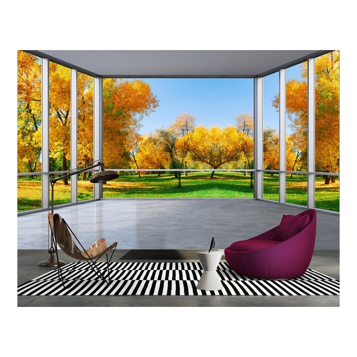 papier peint trompe l'œil 3D tapisserie paysage poster géant arbre d'automne