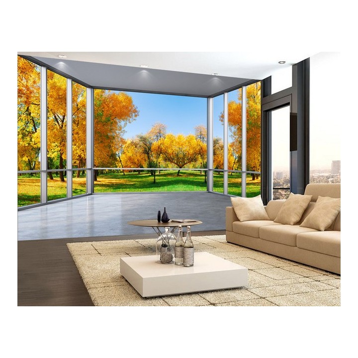 papier peint trompe l'œil 3D tapisserie paysage poster géant arbre d'automne