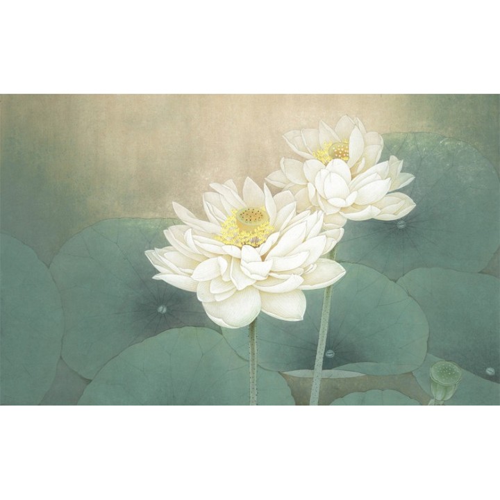 papier peint asiatique ancienne tapisserie d'artiste personnalisé les lotus blancs
