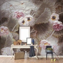 papier peint asiatique ancienne tapisserie d'artiste personnalisé les lotus roses et les canards