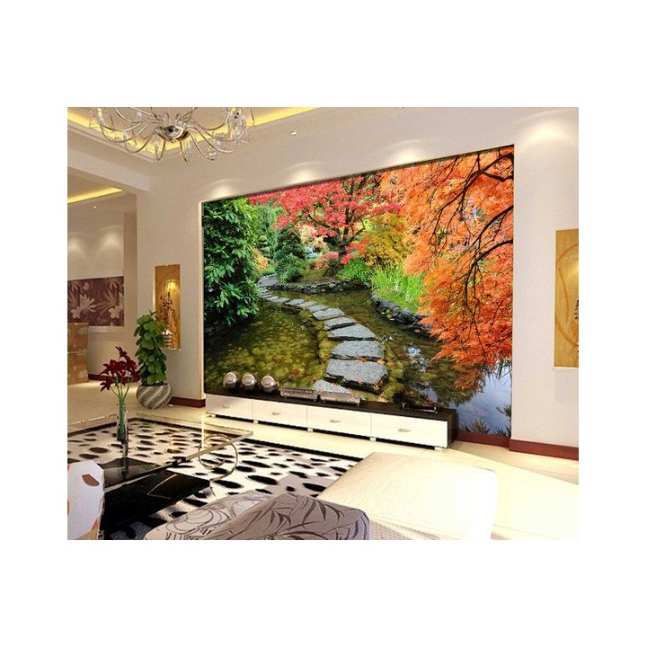 tapisserie zen papier peint photo paysage personnalisé effet 3d jardin japonais