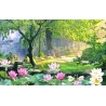 Papier peint photo paysage - Forêt à l'aube avec les lotus