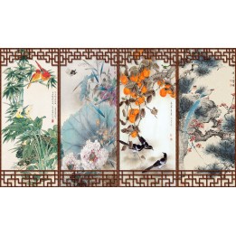 décor asiatique paravent aux fleurs et aux oiseaux des 4 saisons