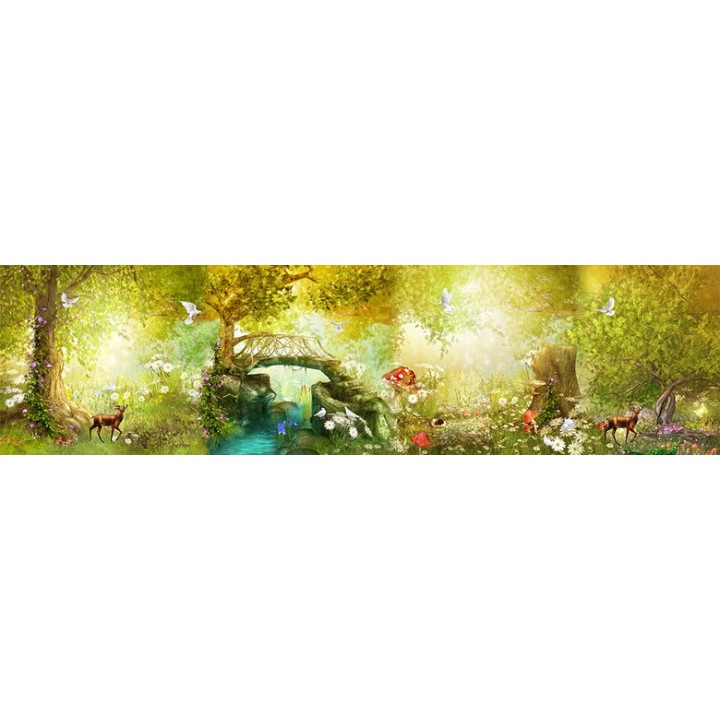 Papier peint grand panoramique poster géant paysage fantaisie petit pont dans la forêt d'automne