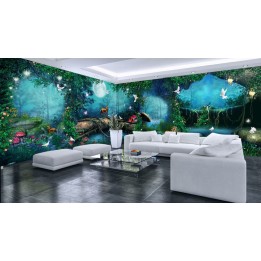 Papier peint photo grand panoramique paysage romantique la nuit dans la forêt