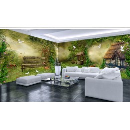 décoration murale grand panoramique papier peint photo personnalisé paysage fantaisie maison foret