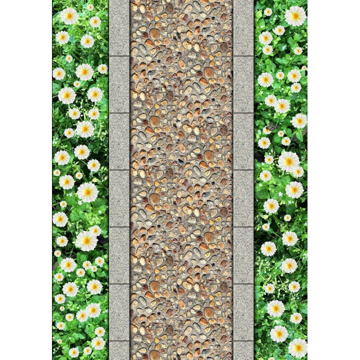 revêtement de sol design personnalisé chemin pavé de galets sur tapis de fleur