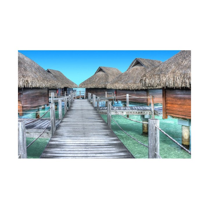 décoration intérieur papier peint photo trompe l'oeil 3D paysage tropical maison flottante