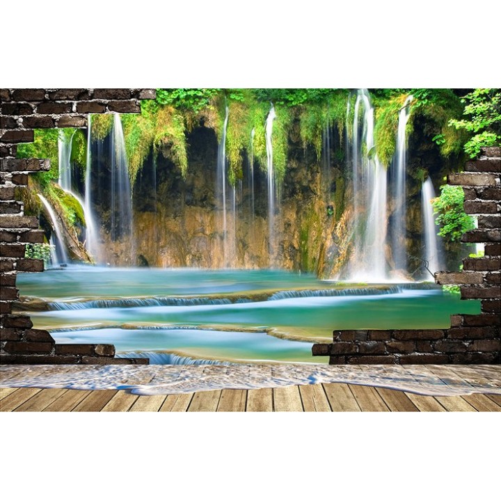 décoration murale papier peint photo personnalisé poster trompe l’œil 3d chute d'eau