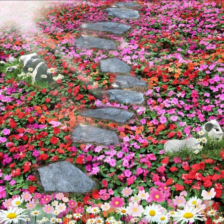 Revêtement sol trompe l'oeil 3D - Pas japonais dans le tapis de fleur