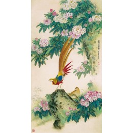 papier peint asiatique format portrait paysage zen le faisant et les fleurs