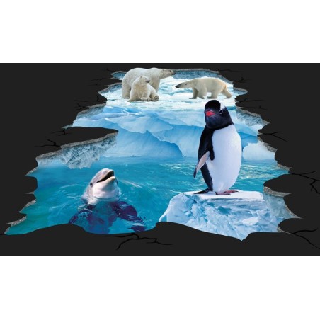 Decoration événementielle à l' extérieur Revêtement sol trompe l'oeil 3D paysage glaciaire - Le pingouin, le dauphin et les ours