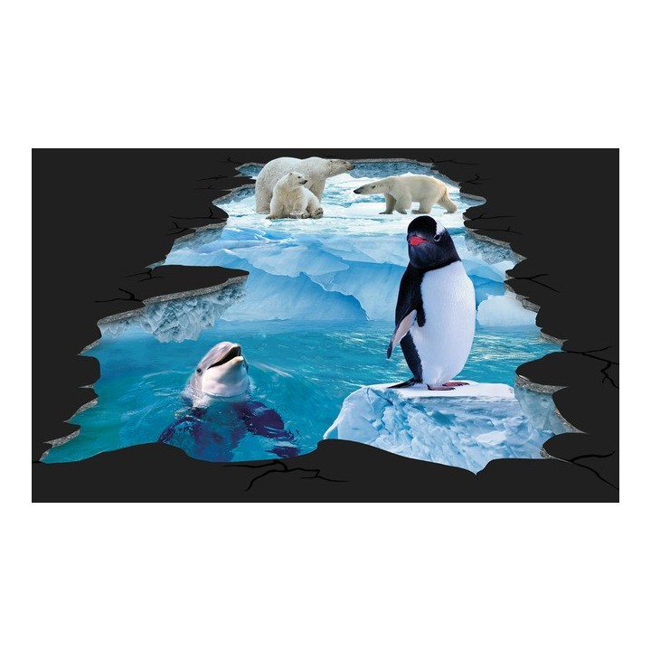 Decoration événementielle à l' extérieur Revêtement sol trompe l'oeil 3D paysage glaciaire - Le pingouin, le dauphin et les ours