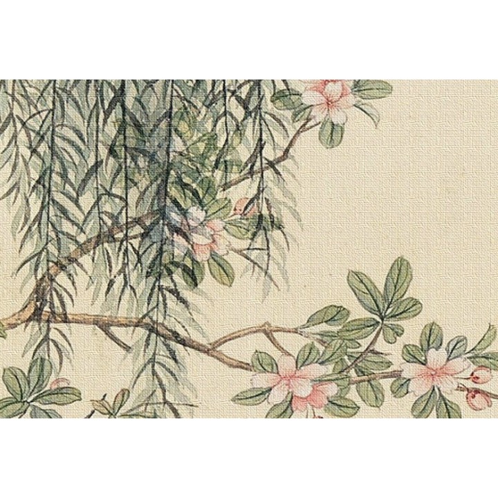 Tapisserie paysage asiatique - Le saule pleureur et le pêcher en printemps