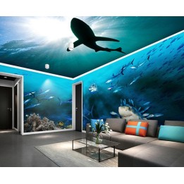 Poster géant mural grand format panoramique paysage fond marin - Les requins