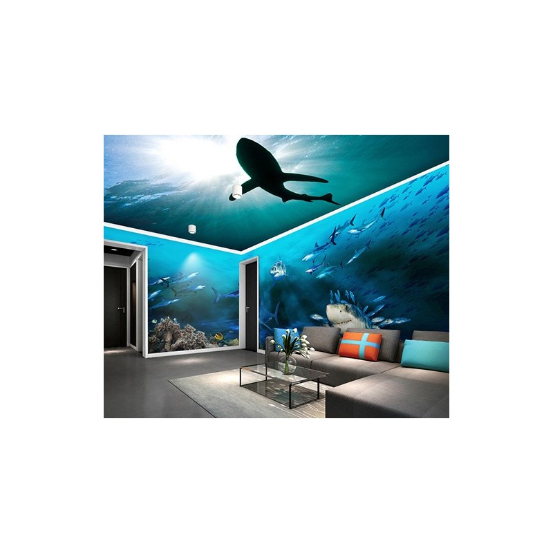 Poster géant mural grand format panoramique paysage fond marin - Les requins