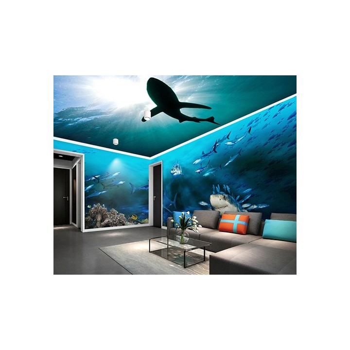 Poster géant mural grand format panoramique paysage fond marin - Les requins